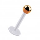 Labret-Piercing Stecker Bioflex PTFE Wei&szlig; Kugel Eloxiert Golden Rosa