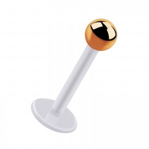 Labret-Piercing Stecker Bioflex PTFE Wei&szlig; Kugel Eloxiert Golden Rosa