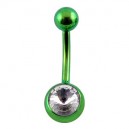 Green Anodized Grade 23 Titanium Belly Bar Navel Button Ring w/ White Strass