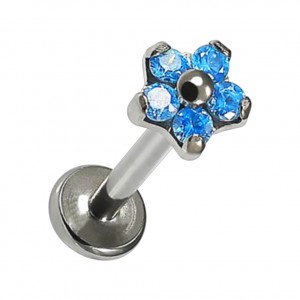 Labret-Piercing Innengewinde Titan 23G Blume 5 Strass Blaue