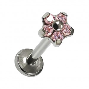 Labret-Piercing Innengewinde Titan 23G Blume 5 Strass Rosa