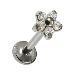 Labret-Piercing Innengewinde Titan 23G Blume 5 Strass Wei&szlig;e