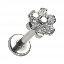 Labret-Piercing Innengewinde Titan 23G Blume 7 Strass Wei&szlig;e