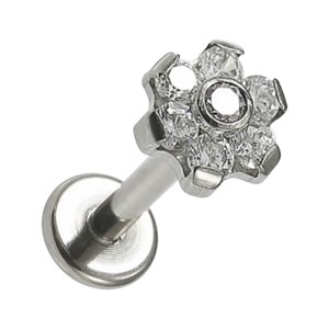 Labret-Piercing Innengewinde Titan 23G Blume 7 Strass Wei&szlig;e