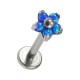Dark Blue 5 Synth Opals Flower Internal Thread G23 Titanium Lip Piercing