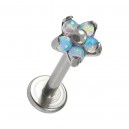Light Blue 5 Synth Opals Flower Internal Thread G23 Titanium Lip Piercing
