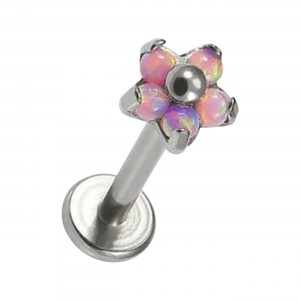 Labret-Piercing Innengewinde Titan 23G Blume 5 Synth Opale Rosa