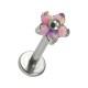 Pink 5 Synth Opals Flower Internal Thread G23 Titanium Lip Piercing