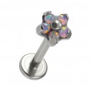Piercing Labret Titan 23G Innengewinde Blume 5 Synth Opale Mehrfarbige
