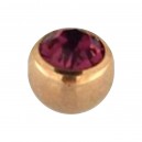 Einzelne Piercing-Kugel Golden Rosa mit Lila Strassstein
