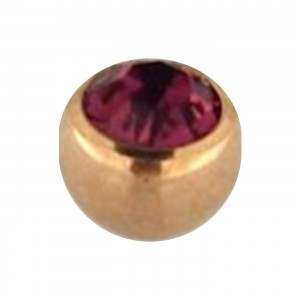 Einzelne Piercing-Kugel Golden Rosa mit Lila Strassstein