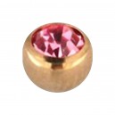 Einzelne Piercing-Kugel Golden Rosa mit Rosa Strassstein