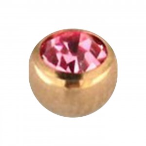 Einzelne Piercing-Kugel Golden Rosa mit Rosa Strassstein