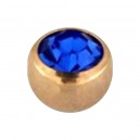 Einzelne Piercing-Kugel Golden Rosa mit Dunkelblau Strassstein