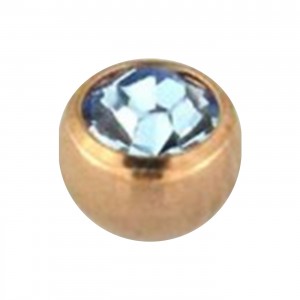Einzelne Piercing-Kugel Golden Rosa mit Hellblau Strassstein