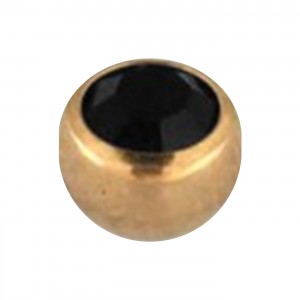 Einzelne Piercing-Kugel Golden Rosa mit Schwarz Strassstein