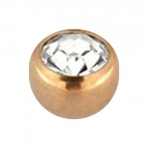Einzelne Piercing-Kugel Golden Rosa mit Weiß Strassstein