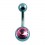 Light Blue Anodized Titanium Navel Belly Button Ring w/ Pink Diamond