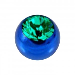 Bola de Piercing Sólo Anodizada Azul con Strass Verde Oscuro