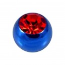 Einzelne Piercing-Kugel Eloxiert Blau mit Rot Strassstein