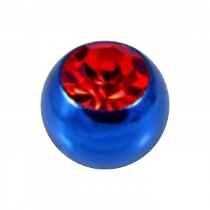 Einzelne Piercing-Kugel Eloxiert Blau mit Rot Strassstein