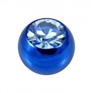 Einzelne Piercing-Kugel Eloxiert Blau mit Hellblau Strassstein