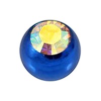 Blue Anodized Only Piercing Loose Ball with Rainbow Strass