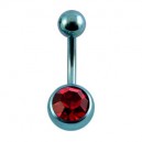 Light Blue Anodized Grade 23 Titanium Belly Bar Navel Button Ring w/ Red Strass
