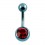 Light Blue Anodized Titanium Navel Belly Button Ring w/ Red Diamond