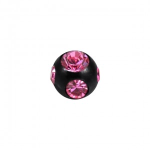 5 Pink Rhinestones Black Anodized Piercing Only Ball