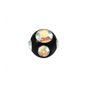 Boule de Piercing Anodisée Noir 5 Strass Multicolores