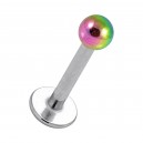 316L Steel & Rainbow Anodized Ball Lip / Labret Bar Stud Ring