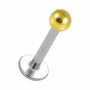 316L Steel & Golden Anodized Ball Lip / Labret Bar Stud Ring