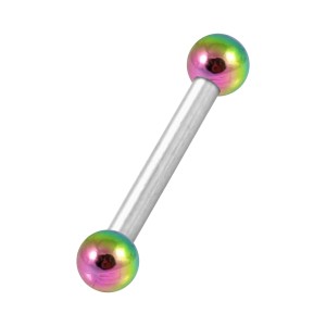 316L Steel & Rainbow Anodized Balls Straight Eyebrow Ring