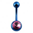 Dark Blue Anodized Grade 23 Titanium Belly Bar Navel Button Ring w/ Pink Strass