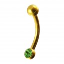 Gold Anodized Eyebrow Curved Ring with One Green Strass
