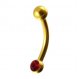 Gold Anodized Eyebrow Curved Ring with One Red Strass