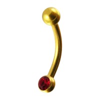 Gold Anodized Eyebrow Curved Ring with One Red Strass