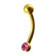 Gold Anodized Eyebrow Curved Ring with One Pink Strass