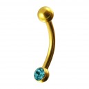 Gold Anodized Eyebrow Curved Ring with One Turquoise Strass