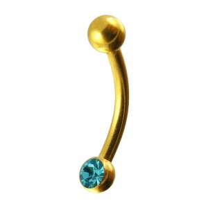 Gold Anodized Eyebrow Curved Ring with One Turquoise Strass
