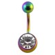 Rainbow Anodized 316L Steel Belly Bar Navel Button Ring w/ White Strass