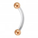 316L Steel Eyebrow Ring w/ Two Rose Gold Anodized Balls