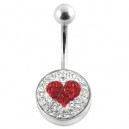 Belly Bar Navel Button Ring w/ White Crystal Strass and Red Heart