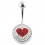 Navel Belly Button Ring w/ White Swarovski Diamonds and Red Heart