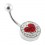 Navel Belly Button Ring w/ White Swarovski Diamonds and Red Heart 2