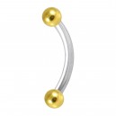 316L Steel Eyebrow Ring w/ Two Golden Anodized Balls