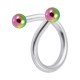 316L Steel Twisted Barbell w/ Two Rainbow Anodized Balls