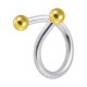 316L Steel Twisted Barbell w/ Two Golden Anodized Balls