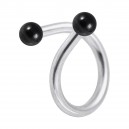 Spiral-Piercing Stahl 316L & Zwei Kugeln Eloxiert Schwarz